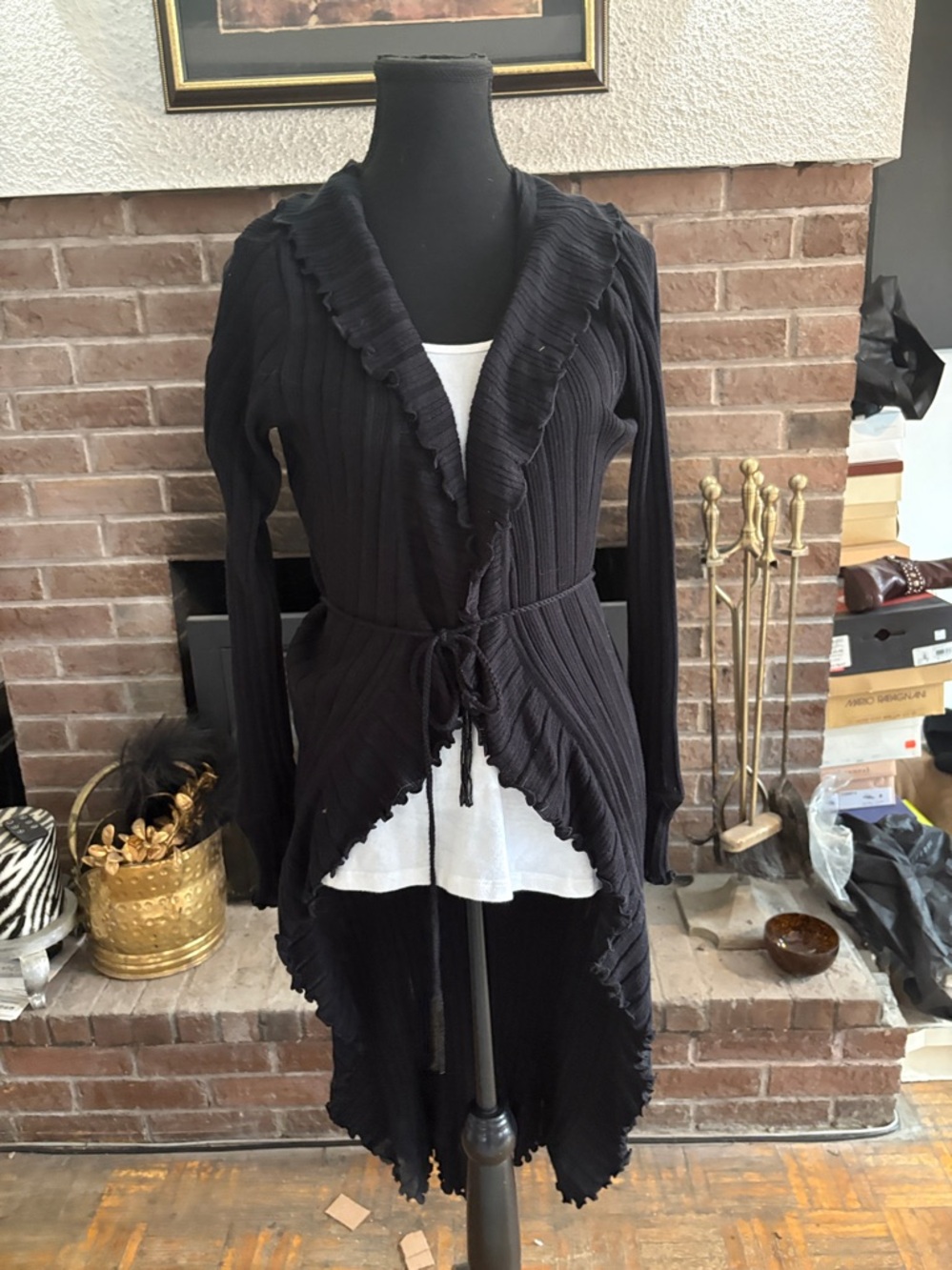Ideology Black Ruffled Long Cardigan